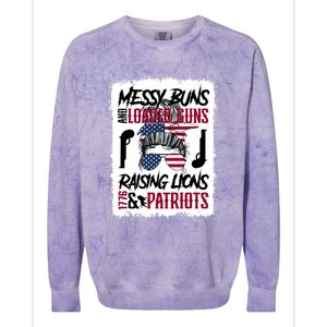 Messy Buns And Loaded Guns Raising Lions And Patriots Mom Great Gift Colorblast Crewneck Sweatshirt