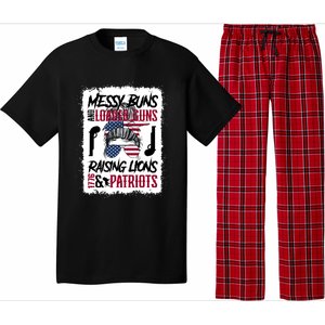 Messy Buns And Loaded Guns Raising Lions And Patriots Mom Great Gift Pajama Set