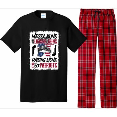 Messy Buns And Loaded Guns Raising Lions And Patriots Mom Great Gift Pajama Set