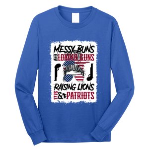 Messy Buns And Loaded Guns Raising Lions And Patriots Mom Great Gift Long Sleeve Shirt