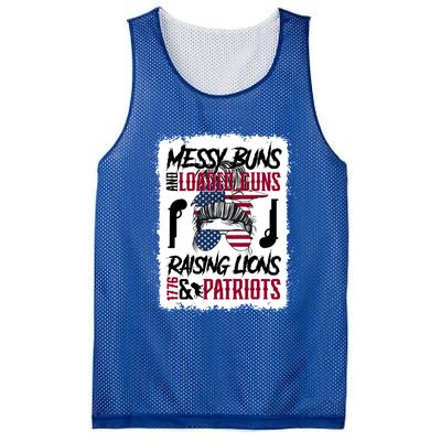 Messy Buns And Loaded Guns Raising Lions And Patriots Mom Great Gift Mesh Reversible Basketball Jersey Tank