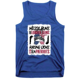 Messy Buns And Loaded Guns Raising Lions And Patriots Mom Great Gift Tank Top