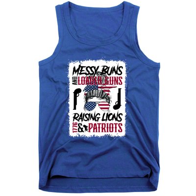 Messy Buns And Loaded Guns Raising Lions And Patriots Mom Great Gift Tank Top