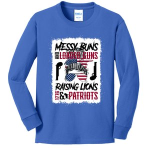 Messy Buns And Loaded Guns Raising Lions And Patriots Mom Great Gift Kids Long Sleeve Shirt