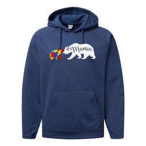 Mama Bear Autism Awareness Mom Grandma Women Gift Performance Fleece Hoodie