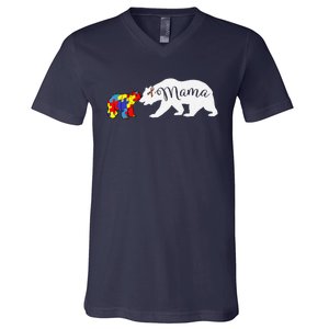 Mama Bear Autism Awareness Mom Grandma Women Gift V-Neck T-Shirt