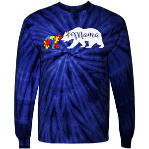 Mama Bear Autism Awareness Mom Grandma Women Gift Tie-Dye Long Sleeve Shirt