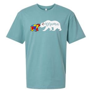 Mama Bear Autism Awareness Mom Grandma Women Gift Sueded Cloud Jersey T-Shirt