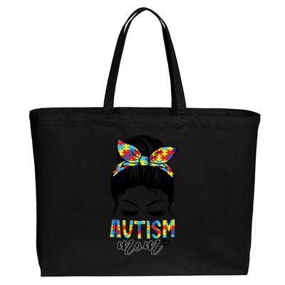 Messy Bun Autism Mom Cotton Canvas Jumbo Tote