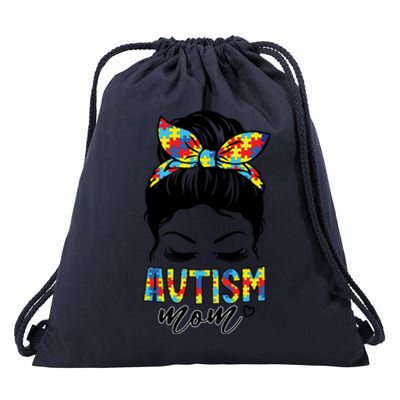 Messy Bun Autism Mom Drawstring Bag