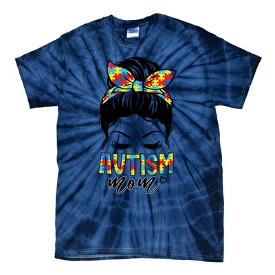 Messy Bun Autism Mom Tie-Dye T-Shirt