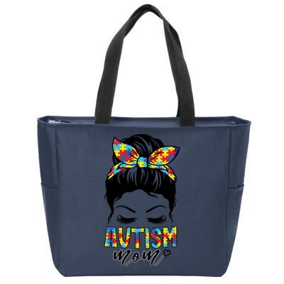 Messy Bun Autism Mom Zip Tote Bag