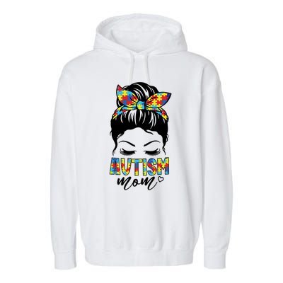 Messy Bun Autism Mom Garment-Dyed Fleece Hoodie