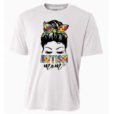 Messy Bun Autism Mom Cooling Performance Crew T-Shirt