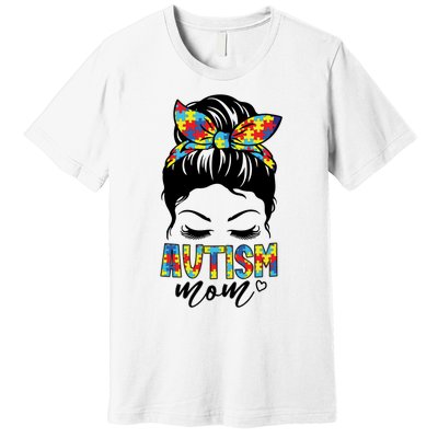 Messy Bun Autism Mom Premium T-Shirt