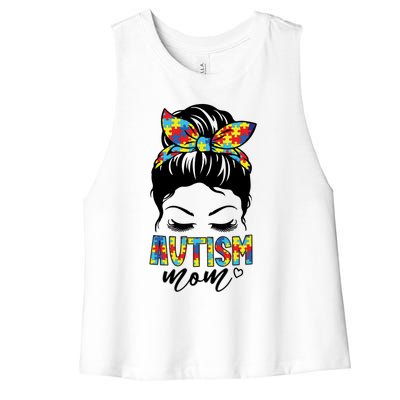 Messy Bun Autism Mom Women's Racerback Cropped Tank