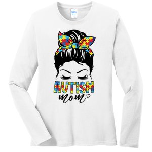 Messy Bun Autism Mom Ladies Long Sleeve Shirt