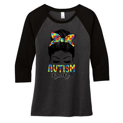 Messy Bun Autism Mom Women's Tri-Blend 3/4-Sleeve Raglan Shirt