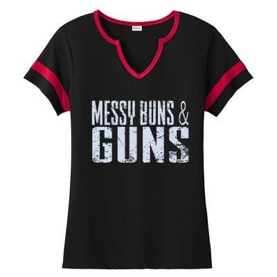 Messy Buns And Guns Ladies Halftime Notch Neck Tee