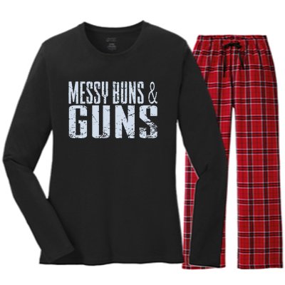 Messy Buns And Guns Women's Long Sleeve Flannel Pajama Set 