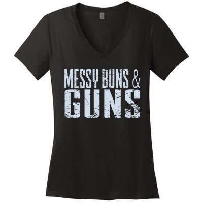 Messy Buns And Guns Women's V-Neck T-Shirt