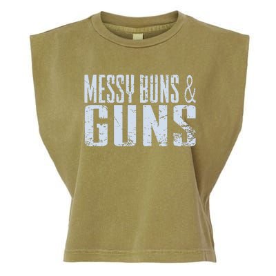 Messy Buns And Guns Garment-Dyed Women's Muscle Tee