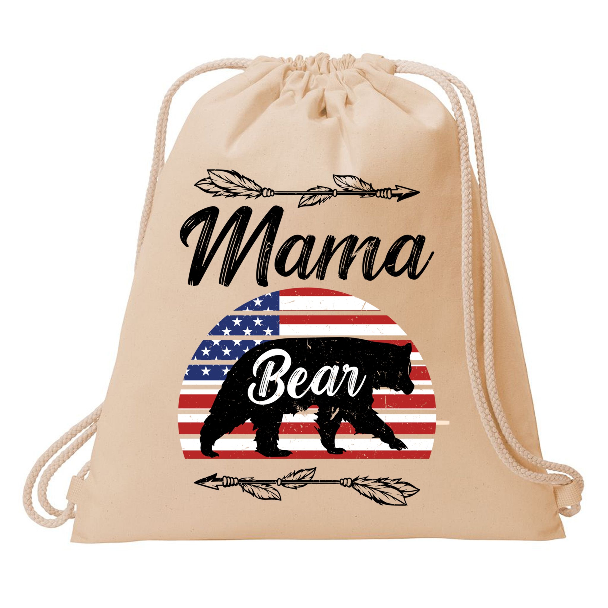 Mama Bear American Flag Funny Gift Drawstring Bag
