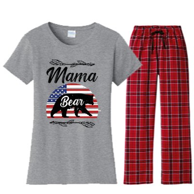 Mama Bear American Flag Funny Gift Women's Flannel Pajama Set