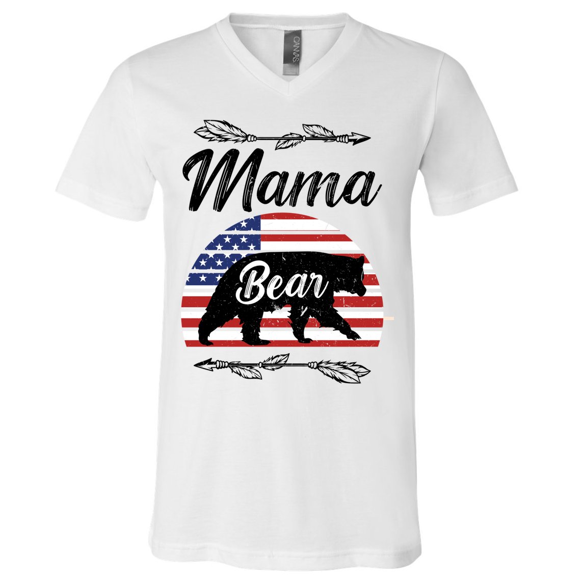Mama Bear American Flag Funny Gift V-Neck T-Shirt