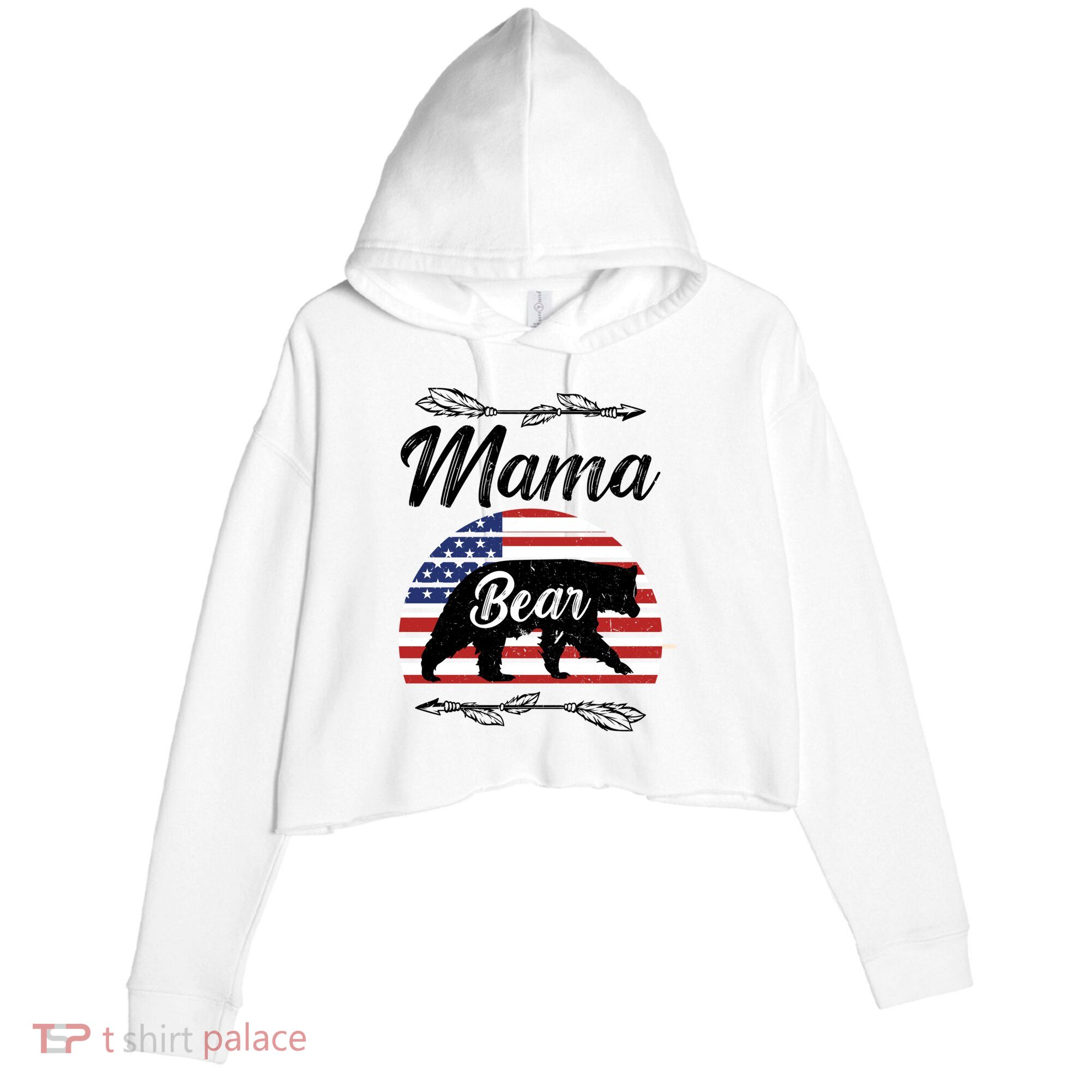 Mama Bear American Flag Funny Gift Crop Fleece Hoodie