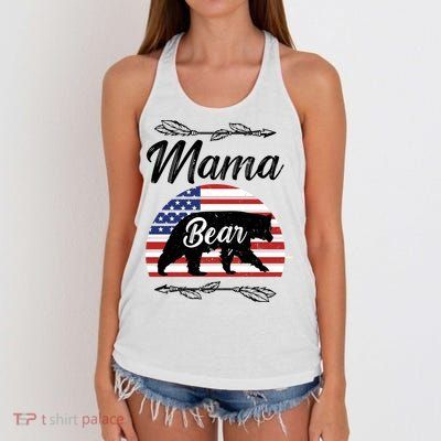 Mama Bear American Flag Funny Gift Women's Knotted Racerback Tank