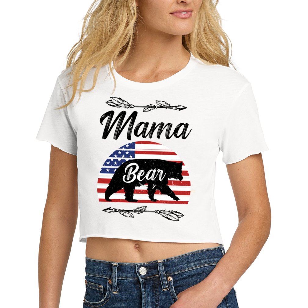Mama Bear American Flag Funny Gift Women's Crop Top Tee