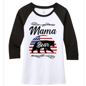 Mama Bear American Flag Funny Gift Women's Tri-Blend 3/4-Sleeve Raglan Shirt