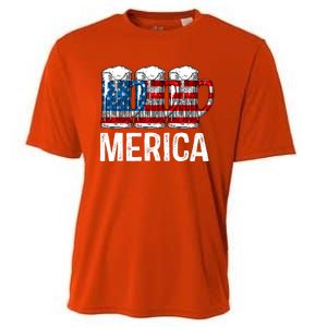 Merica Beer American Flag 4th Of July Cooling Performance Crew T-Shirt