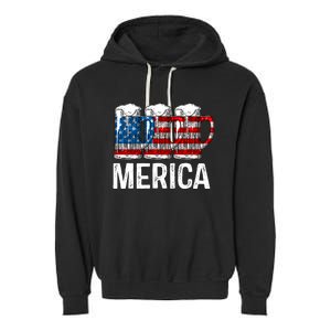 Merica Beer American Flag 4th Of July Garment-Dyed Fleece Hoodie