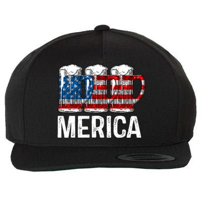 Merica Beer American Flag 4th Of July Wool Snapback Cap