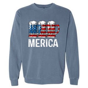 Merica Beer American Flag 4th Of July Garment-Dyed Sweatshirt