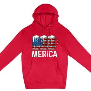 Merica Beer American Flag 4th Of July Premium Pullover Hoodie