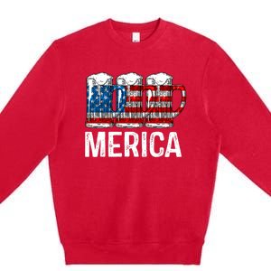 Merica Beer American Flag 4th Of July Premium Crewneck Sweatshirt