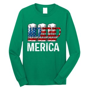 Merica Beer American Flag 4th Of July Long Sleeve Shirt