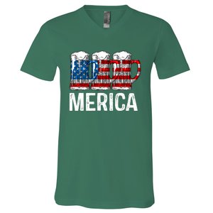 Merica Beer American Flag 4th Of July V-Neck T-Shirt