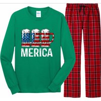 Merica Beer American Flag 4th Of July Long Sleeve Pajama Set