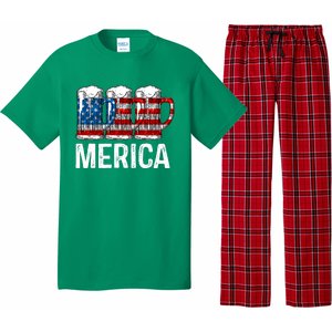 Merica Beer American Flag 4th Of July Pajama Set