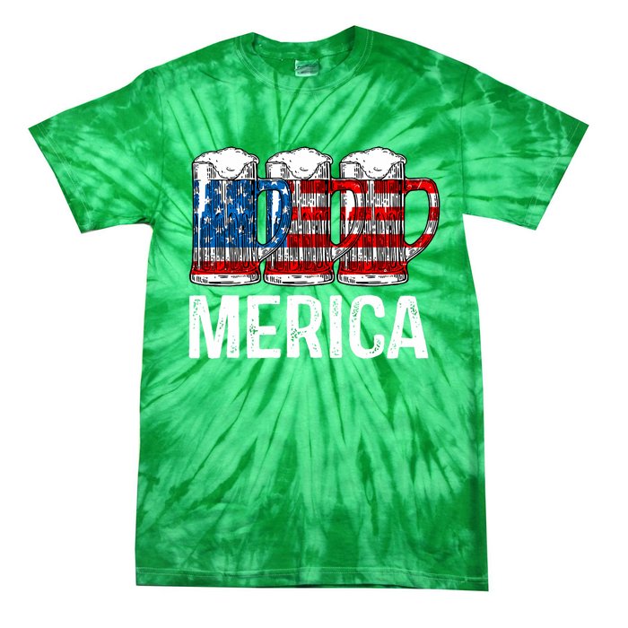 Merica Beer American Flag 4th Of July Tie-Dye T-Shirt