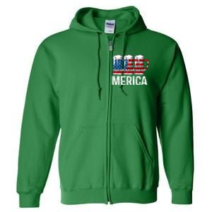 Merica Beer American Flag 4th Of July Full Zip Hoodie