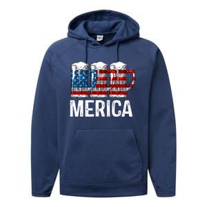 Merica Beer American Flag 4th Of July Performance Fleece Hoodie