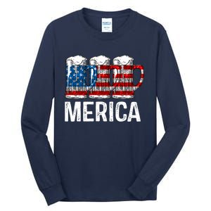 Merica Beer American Flag 4th Of July Tall Long Sleeve T-Shirt