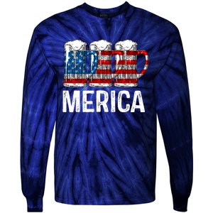 Merica Beer American Flag 4th Of July Tie-Dye Long Sleeve Shirt