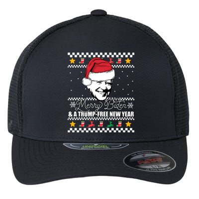 Merry Biden And A Trumpfree New Year Ugly Christmas Gift Flexfit Unipanel Trucker Cap