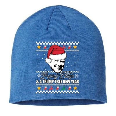 Merry Biden And A Trumpfree New Year Ugly Christmas Gift Sustainable Beanie